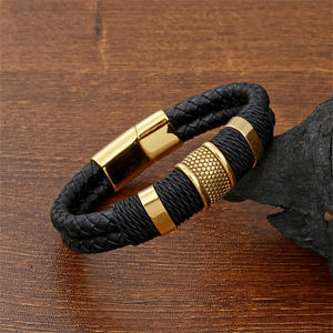 अच्छी गुणवत्ता के चमड़े Wristband कस्टम नाम स्टेनलेस स्टील कंगन काले चमड़े के लिए मुड़ लट में चमड़े के कंगन पुरुषों - Product Image 5