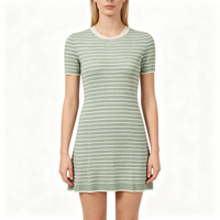 Robe pull slim en maille à rayures blanches mi-longue à manches courtes pour femme, qualité supérieure, personnalisable OEM & ODM, vente en gros - Harry Maxi