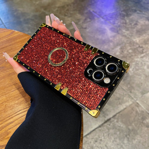 Brillo cuadrado Retro adecuado para Samsung S25 funda de teléfono A06 estilo étnico pegamento Flexible Note20 soporte de anillo de luz azul A73 - Product Image 4