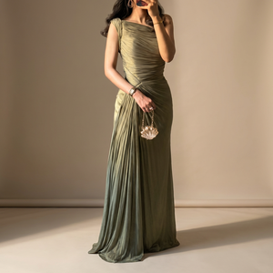 Vestido <span class=keywords><strong>de</strong></span> noche elegante para mujer, <span class=keywords><strong>de</strong></span> un solo hombro, con ilusión óptica, <span class=keywords><strong>de</strong></span> cachemira, silueta lápiz, largo hasta el suelo, con cintas, <span class=keywords><strong>de</strong></span> secado rápido - Product Image 1