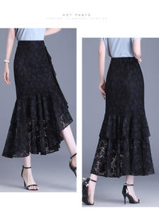 M-4XL nouvelle jupe irrégulière en dentelle Patchwork queue de poisson jupe taille haute jupe <span class=keywords><strong>mi</strong></span>-longue hanche étreinte jupe - Product Image 6
