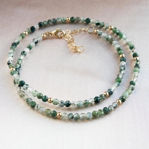 Zooying Moss Agate Crystal Jewelry Beaded Gemstone Choker <strong>Necklaces</strong> For Women - Product Image 2