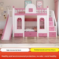 Lit superposé pour enfants en bois massif à double niveau avec bureau et design de château Lit combiné multifonctionnel