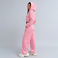 Setelan Olahraga Wanita Velvet Berkualitas Tinggi OEM Custom, Hoodie Pendek Ritsleting dan Celana Panjang Lebar, Tren Streetwear Y2K 2 Potong