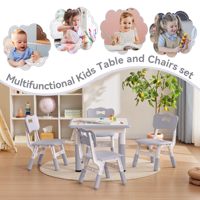 Ensemble table et chaises 60*60cm, mobilier de garderie pour enfants, bureau d'étude en bois avec plateau à graffiter, hauteur réglable, 1 table et 4 chaises