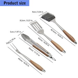 <b>BBQ</b> Grilling Tools Set Wooden Handle Stainless Steel <b>BBQ</b> Grill Accessories Outdoor Accessories Barbecue Tools Set - Product Image 6