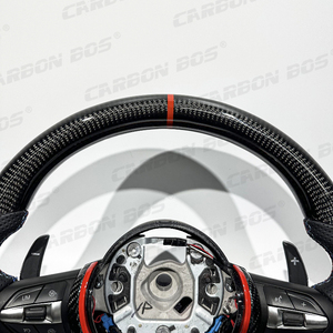 Volante Deportivo de Fibra de Carbono Negro para <span class=keywords><strong>BMW</strong></span> M3 F23 <span class=keywords><strong>F20</strong></span> F25 F30 F36 F32 F22 F21, Base Plana con Franjas Rojas, Envío desde EE. UU. - Product Image 5