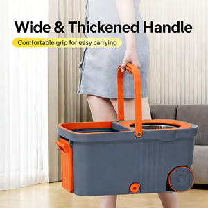 Juego de fregona giratoria de microfibra con cubo de doble accionamiento, manos libres, rotación de 360 grados, ruedas, varilla de acero inoxidable que ahorra esfuerzo - Product Image 5