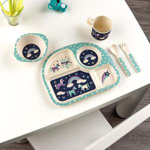 Assiettes divisées pour enfants Offres Spéciales <span class=keywords><strong>portion</strong></span> <span class=keywords><strong>assiette</strong></span> de <span class=keywords><strong>régime</strong></span> à 4 compartiments avec tasse bol cuillère et fourchette - Product Image 3