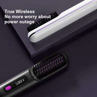 Brosse chauffante pour cheveux portable sans fil 3000mAh, chauffe rapidement, rechargeable, mini lisseur de cheveux, peigne chauffant avec écran numérique