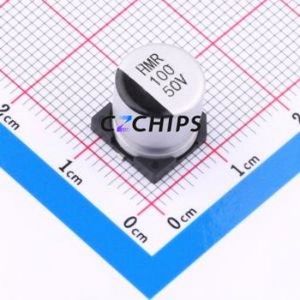 Condensateur électrolytique hybride solide-liquide en aluminium SMD, 118EC443, D10xL10.5mm, 100uF, 20%, 50V, 1.6A-100kHz - Product Image 1