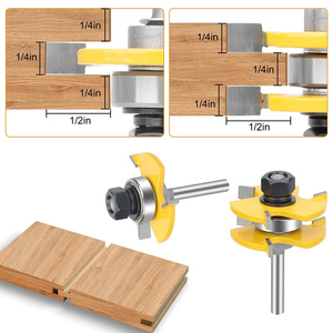 2pcs Set Mata Bor Router Tongue and Groove, Pemotong T-Slot, Shank 1/4 Inch, 3 Flute, Bentuk T, Pemotong Kayu untuk Pengolahan Kayu - Product Image 6