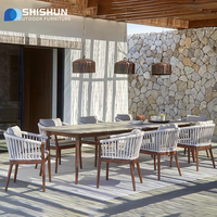 Ensemble de salle à manger moderne pour l'extérieur, table et chaises en teck tressé en corde, pour restaurant, villa, jardin et complexes hôteliers