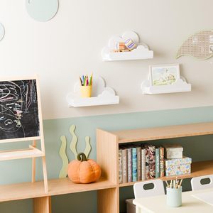 Estantería decorativa de madera con nubes blancas, estante flotante de madera, figura <span class=keywords><strong>pequeña</strong></span>, estante montado en la pared, 202407 - Product Image 4