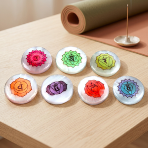 7 <b>Chakra</b> <b>Crystal</b> Stones <b>Set</b> Circle Inlayed Polished Engraved Reiki Healing Home Decoration Collectible - Product Image 5