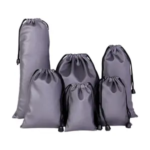 Gray Waterproof Fabric Bag for Power Banks Phone Charger Storage Bag for Selfie Sticks Black Plush Drawstring Pocket