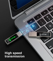 Clé USB en métal populaire et élégante avec logo lumineux LED, disque mémoire USB plat et fin
