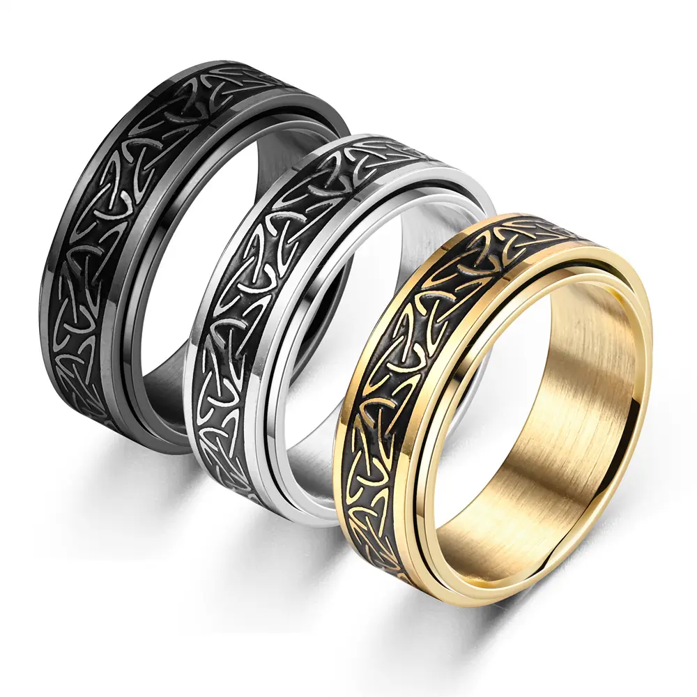 Anelli rotanti personalizzati in acciaio inossidabile anello in acciaio inossidabile con nodo celtico a triangolo vichingo può ruotare l'anello di decompressione
