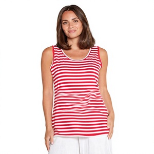 Women's <b>Red</b> White Striped Sleeveless <b>Tank</b> <b>Top</b> Scoop Neck Casual Knitted Cotton Breathable Summer Wear <b>Top</b> - Product Image 1