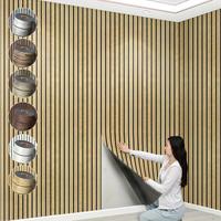 Panneau mural 3D cannelé auto-adhésif imperméable à l'eau, texture bois, grille à fentes, autocollant mural pour la décoration de fond de salon