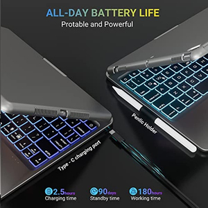Custodia Tastiera <span class=keywords><strong>iPad</strong></span> Girevole a 360° con Trackpad, Retroilluminazione a 7 Colori e Porta Matita per <span class=keywords><strong>iPad</strong></span> 10.2 (7ª, 8ª, 9ª Gen), <span class=keywords><strong>Air</strong></span> 3, Pro 10.5 Pollici - Product Image 4