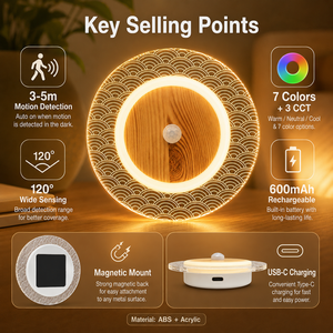 ไฟกลางคืน LED ไร้สายพร้อมเซ็นเซอร์ตรวจจับความเคลื่อนไหว รุ่นขายดีประจำปี 2026 ชาร์จซ้ำได้ ปรับความสว่างได้ ใช้แม่เหล็กติดตั้งได้ เหมาะสำหรับห้องนอน ข้างเตียง ผลิตโดยผู้ผลิต - Product Image 3