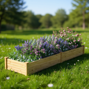 Bac à fleurs surélevé en bois, design rustique durable, pour jardin, fleurs et plantes vertes - Product Image 2