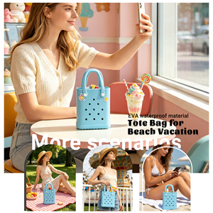Sac à main pliable personnalisable en EVA, durable et imperméable, mini sac fourre-tout portable avec deux ouvertures, sac de sortie couleur bonbon en maille - Product Image 4