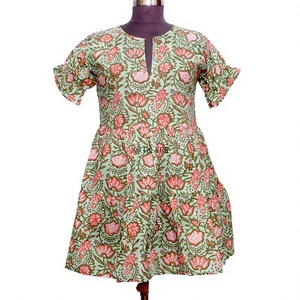 Vestido Midi Floral Más Vendido con Talla Personalizada Disponible de Proveedor Indio, 100% Algodón, Corte en A, Precio al por Mayor - Product Image 1