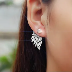 Korean boho fashion vintage christmas angel wings feathers diamond crystal rhinestone wedding jewelry stud earrings for women