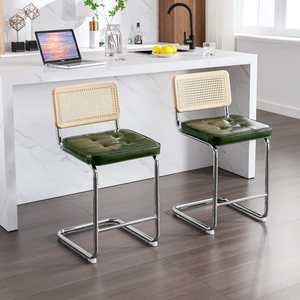 <span class=keywords><strong>Tabouret</strong></span> <span class=keywords><strong>de</strong></span> <span class=keywords><strong>bar</strong></span> haut <span class=keywords><strong>de</strong></span> gamme en velours <span class=keywords><strong>vert</strong></span> <span class=keywords><strong>olive</strong></span> <span class=keywords><strong>de</strong></span> style médiéval moderne avec dossier en rotin, vente en gros - Product Image 4