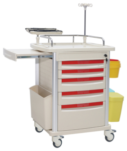Chariot d'urgence médical multifonctionnel Hochey, structure en aluminium, acier et ABS, système <span class=keywords><strong>de</strong></span> verrouillage centralisé, roues, modèle - Product Image 1