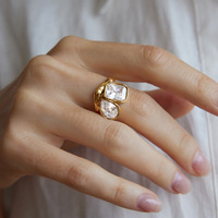 ERESI Minimalistischer Wasserdichter PVD 18K Vergoldeter Edelstahl Geometrischer Zirkon-Ring Verstellbares Design Moderner Damenschmuck