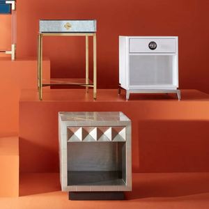 Jonathan Adler <strong>Antique</strong> Mirrored <strong>Bedside</strong> <strong>Table</strong> with Drawer Gold Metal Base Glass Layer Nightstands Modern Bedroom Side Cabinets - Product Image 4