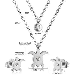 Parures de bijoux en gros mignonnes en acier inoxydable : collier et boucles d'oreilles au design de collier à double chaîne - Product Image 4