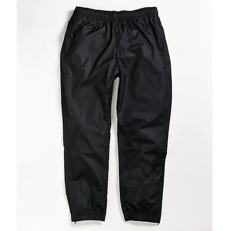 Mens Black Plain Nylon Track Pants Polyester wind jogger Custom Printed Logo Vegan Pants With Zipper Hem