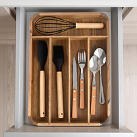 Organizador de Cajones de Cocina de Madera de Acacia, 5 Compartimentos, Porta Utensilios, Organizador de Gabinete de Madera Natural, Venta al Por Mayor