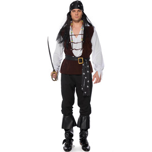 Costume d'aventurier en haute mer pour <span class=keywords><strong>homme</strong></span>, <span class=keywords><strong>déguisement</strong></span> d'halloween pour adulte capitaine pirate des Caraïbes Jack Cosplay - Product Image 1