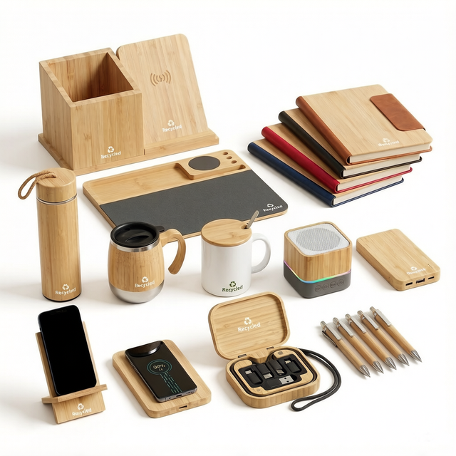 2026 New Trending Custom Logo Eco Friendly Durable Bamboo Corporate Recycled Notebook Wireless Charger Sustainable Gift Set