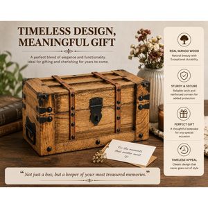Caja de Recuerdos de Madera Hecha a Mano, Caja de Almacenamiento de Joyas Rectangular de Madera de Mango, Cofre del Tesoro Vintage, Caja de Almacenamiento Decorativa para Dormitorio - Product Image 3