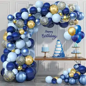 Hot Sale Birthday Navy Blue Balloon With White Chrome Gold Balloons For Party Decor Blues Balloon Garlands Decoration