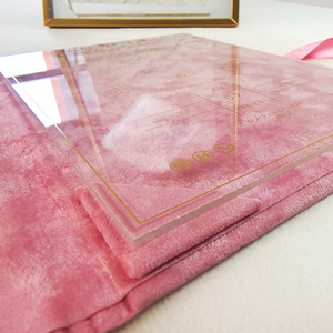 Customized pink velvet gold embossed <b>invitation</b> set for wedding trousseau acrylic wedding vows card - Product Image 4