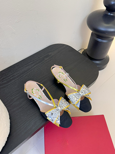 Princesse du vent ! Sandales d'été à talons hauts pour mariage, avec nœud entièrement orné de diamants, talon épais et carré, boucle arrière, en cuir véritable - Product Image 1