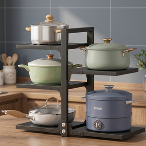 Four Tier Metal Pot Rack Storage Holder Minimalist Kitchen <b>Standing</b> Type Heavy Duty Non Folding Rack for Pots and <b>Pans</b> - Product Image 6