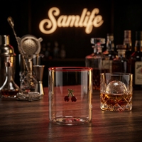 Verre à cocktail Negroni / Lowball Samlife-DF26117 avec bord rouge et icône cerise, gobelet personnalisé avec logo gravé pour bar à domicile