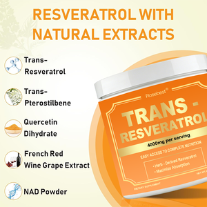Formule à base de plantes naturelles 3000mg Trans-Resvératrol en poudre avec extrait de raisin, Quercétine, Pterostilbène et NAD - Product Image 2