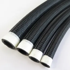 SAE J1532 Flexible réutilisable noir en acier inoxydable AN 12 ligne d'huile Nylon tressé tuyaux en caoutchouc de carburant