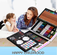 Haute qualité non toxique enfants boîtier en plastique aquarelle stylo couleur crayon 208 pièces Art dessin peinture ensemble avec chevalet Kit