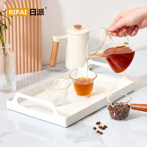 Plateau à thé Ripai, plateau de rangement carré en métal blanc pour bureau, avec poignée, pour servir le thé et placer les collations - Product Image 1