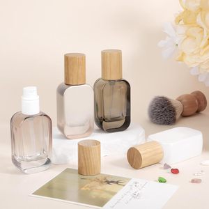 Hot Sale Bamboo Pump Head Shoulder Cosmetic <b>Bottle</b> Frosted Customized Translucent Multi-size Glass Essential Oil Skin Care Serum - Product Image 6